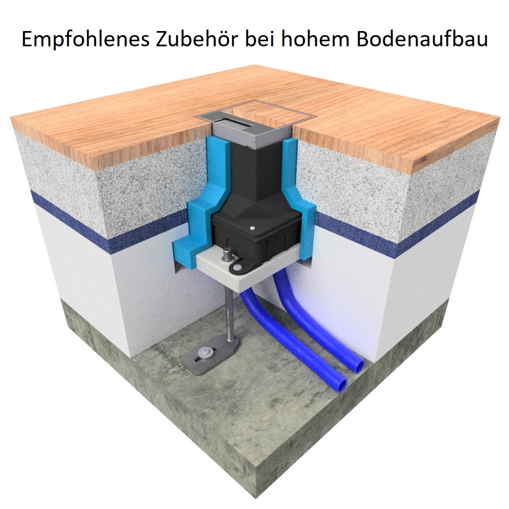 Unterflur-Bodendose UBD 100 aus Chromstahl inkl. Deckel, 15mm Vertiefung und 1 Bürstenauslass