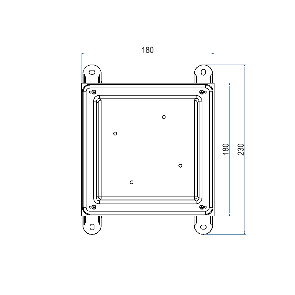 Kunststoff-Einbaubox schwarz zu UBD 100, oben: 110x110mm, unten: 180x230mm, H: 185mm