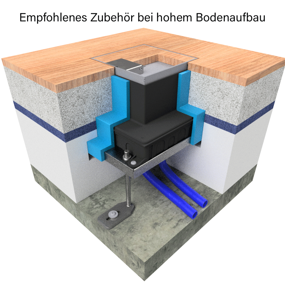 Schwerlast-Unterflur-Bodendose UBD 160 aus Chromstahl inkl. Deckel mit 4mm Verstärkungsplatte, 16mm Vertiefung und 1 Schnurauslass