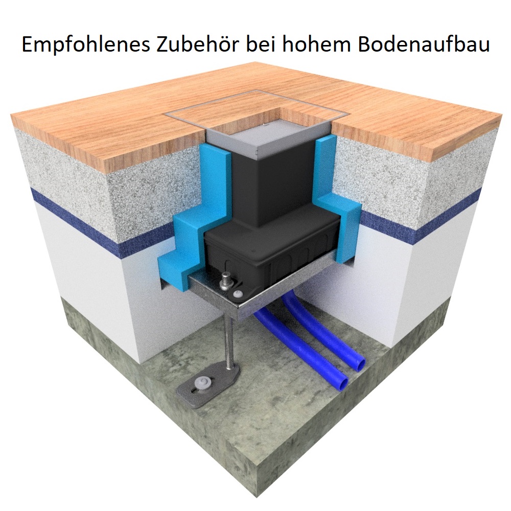 Unterflur-Bodendose UBD 210 small aus Chromstahl inkl. Blinddeckel mit Kante und 15mm Vertiefung