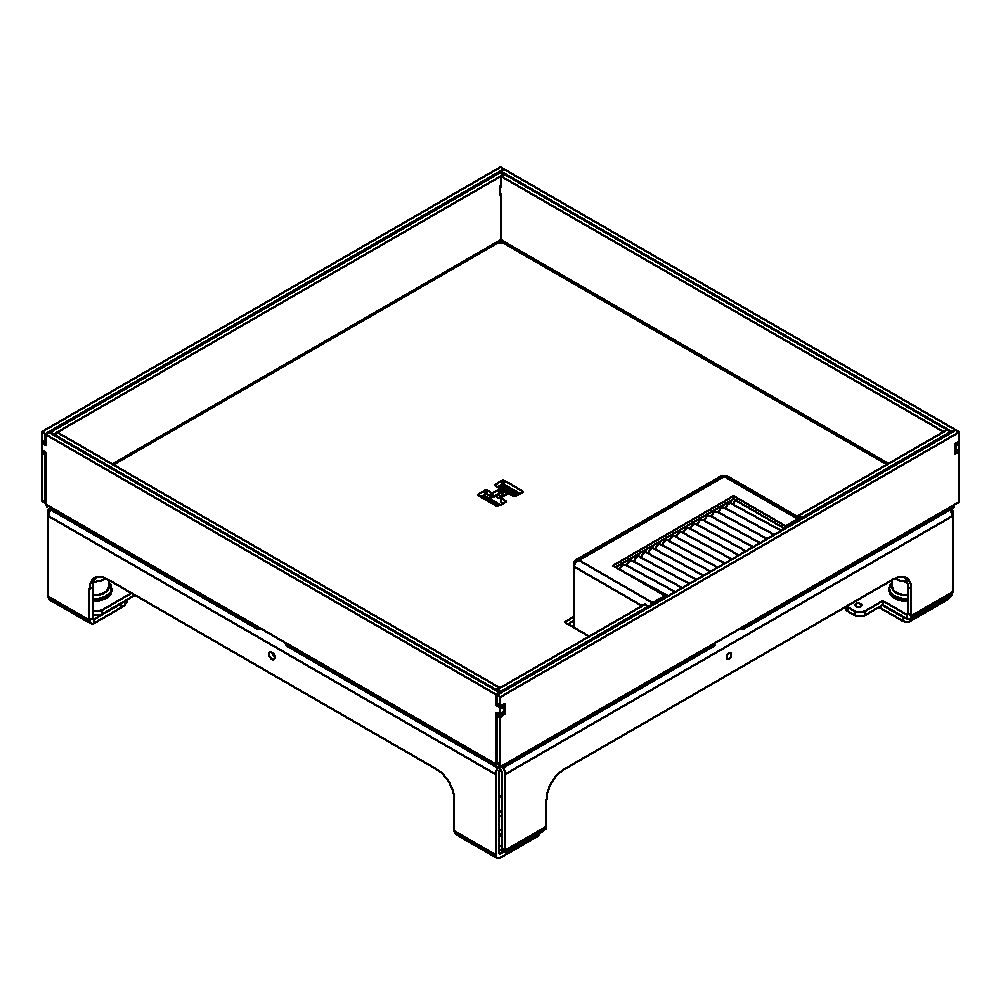 Unterflur-Bodendose UBD 260 aus Chromstahl inkl. Deckel mit Kante, 30mm Vertiefung und 1 Bürstenauslass