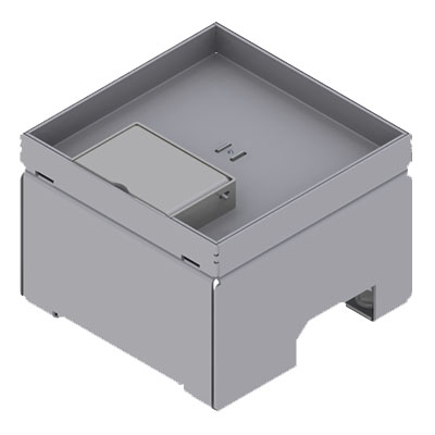 Boîte de sol UBD 130 en acier inoxydable couvercle avec bord, fermé, évidement de 15mm et 1 sortie de cordon inclus