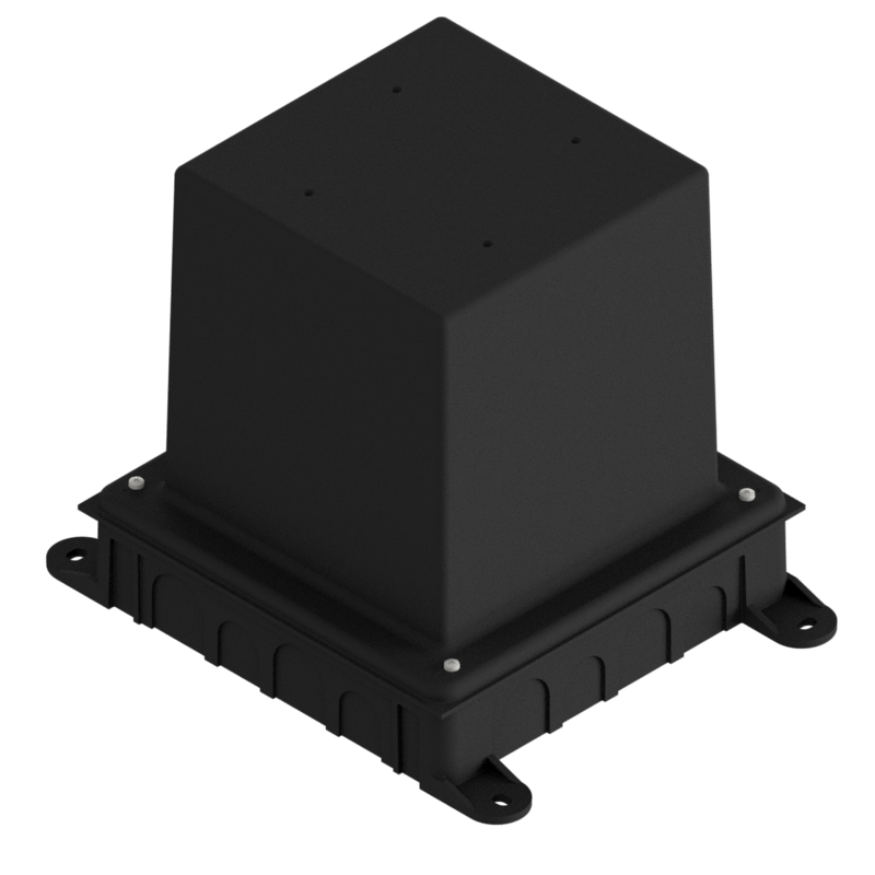 Boîte d'encastrement plastique noir pour UBD 130, en haut: 110x110mm, en bas: 180x230mm, H: 185mm 