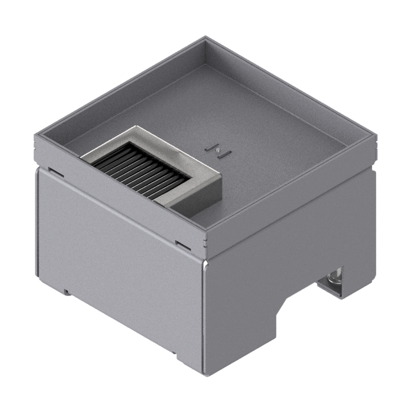 Boîte de sol UBD 130 en acier inoxydable couvercle avec bord, fermé, évidement de 15mm et 1 sortie de brosse inclus