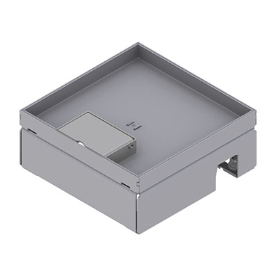 [UBD 165 155] Boîte de sol UBD 160 small en acier inoxydable couvercle avec bord, fermé, évidement de 15mm et 1 sortie de cordon inclus