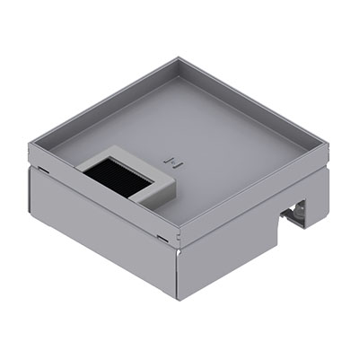 [UBD 165 156] Boîte de sol UBD 160 small en acier inoxydable couvercle avec bord, fermé, évidement de 15mm et 1 sortie de brosse inclus