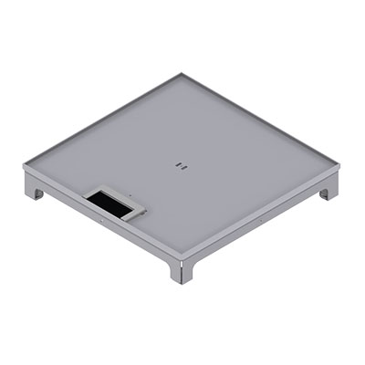 [UBD 322 316] Boîte de sol UBD 320 en acier inoxydable, couvercle, plate (AGS), sans bord, évidement de 5mm et 1 sortie de brosse inclus