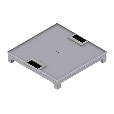 [UBD 322 318] Boîte de sol UBD 320 en acier inoxydable, couvercle, plate (AGS), sans bord, évidement de 5mm et 2 sorties de brosse inclus