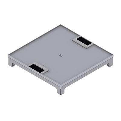 [UBD 322 318] Unterflur-Bodendose UBD 320 aus Chromstahl inkl. Deckel, flach (SVZ), 5mm Vertiefung und 2 Bürstenauslässen