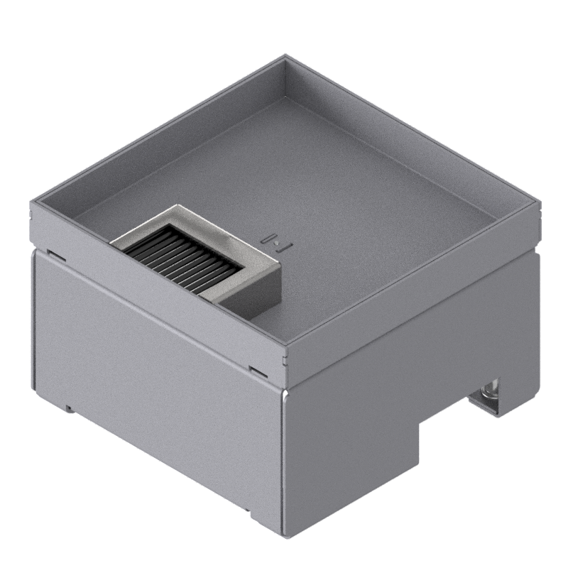 Boîte de sol UBD 160 en acier inoxydable, couvercle avec bord, fermé, évidement de 20mm et 1 sortie de brosse inclus