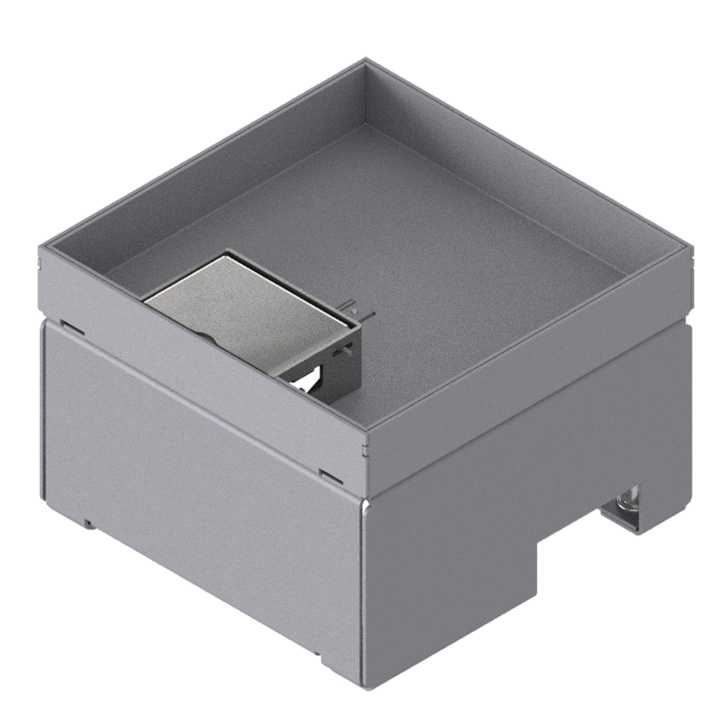 [UBD 162 251] Boîte de sol UBD 160 en acier inoxydable, couvercle avec bord, fermé, évidement de 25mm et 1 sortie de cordon inclus