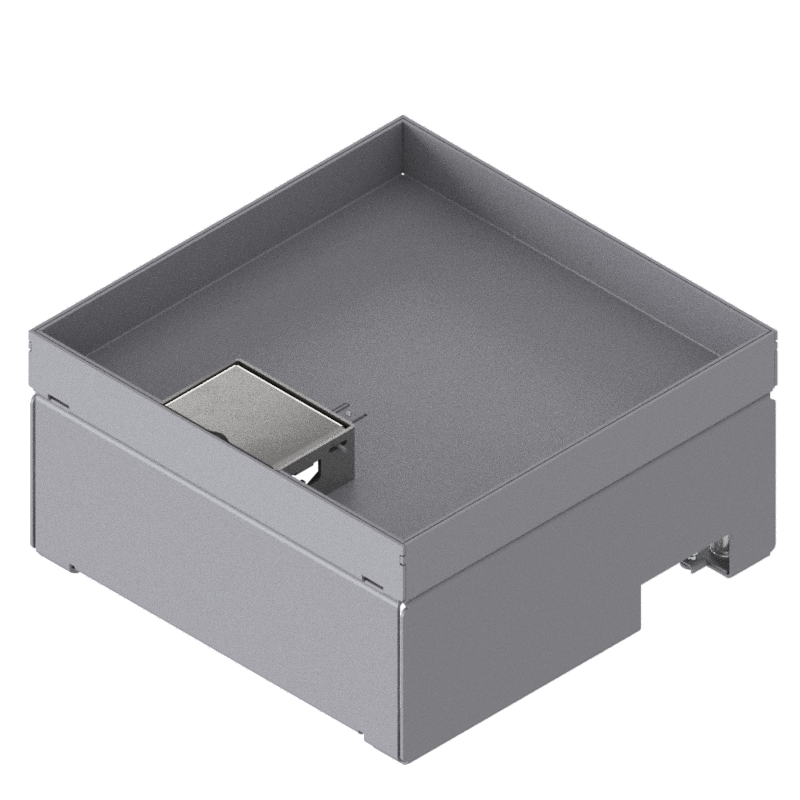 [UBD 212 251] Boîte de sol UBD 210 en acier inoxydable, inclus couvercle avec bord, fermé, évidement de 25mm et 1 sortie de cordon