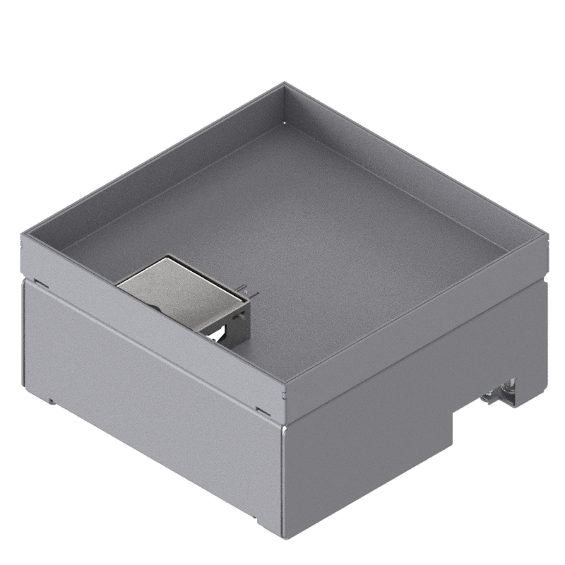 Unterflur-Bodendose UBD 210 aus Chromstahl inkl. Deckel mit Kante, geschlossen, 25mm Vertiefung und 1 Schnurauslass