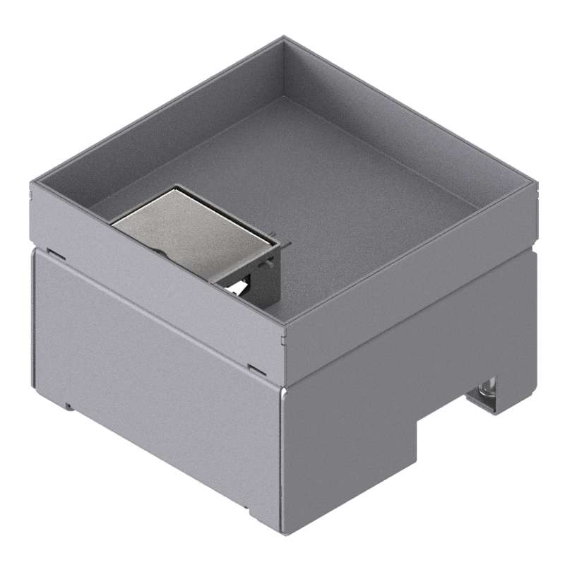 [UBD 162 301] Boîte de sol UBD 160 en acier inoxydable, couvercle avec bord, fermé, évidement de 30mm et 1 sortie de cordon inclus