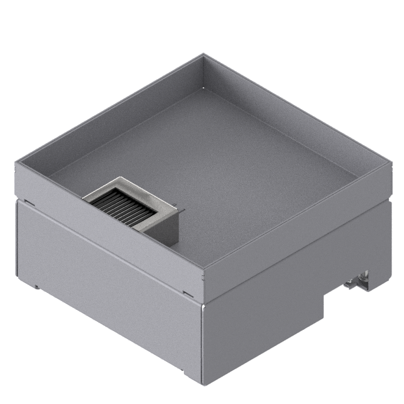 Boîte de sol UBD 210 en acier inoxydable, inclus couvercle avec bord, fermé, évidement de 30mm et 1 sortie de brosse