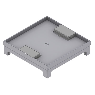 [UBD 260 257] Unterflur-Bodendose UBD 260 aus Chromstahl inkl. Deckel mit Kante, 15mm Vertiefung und 2 Schnurauslässen