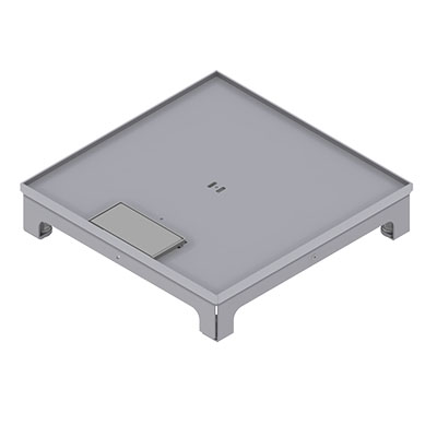 Boîte de sol UBD 260 en acier inoxydable, couvercle inclus, plate (AGS), sans bord, évidement de 5mm et 1 sortie de cordon inclus