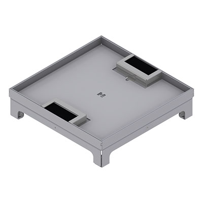 [UBD 260 258] Unterflur-Bodendose UBD 260 aus Chromstahl inkl. Deckel mit Kante, 15mm Vertiefung und 2 Bürstenauslässen
