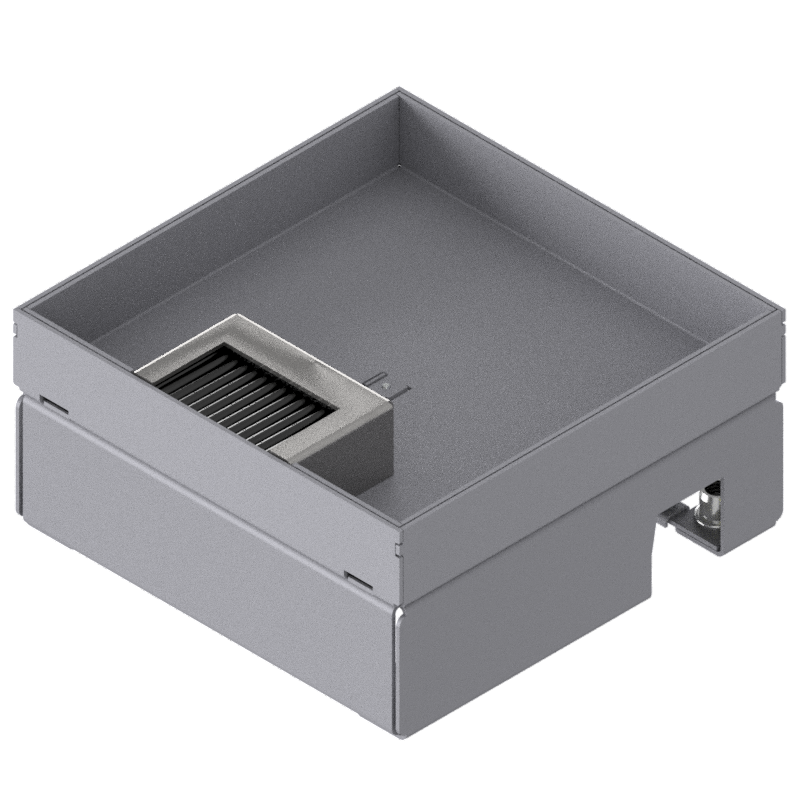 Boîte de sol UBD 160 small en acier inoxydable, couvercle avec bord, fermé, évidement de 25mm et 1 sortie de brosse inclus 