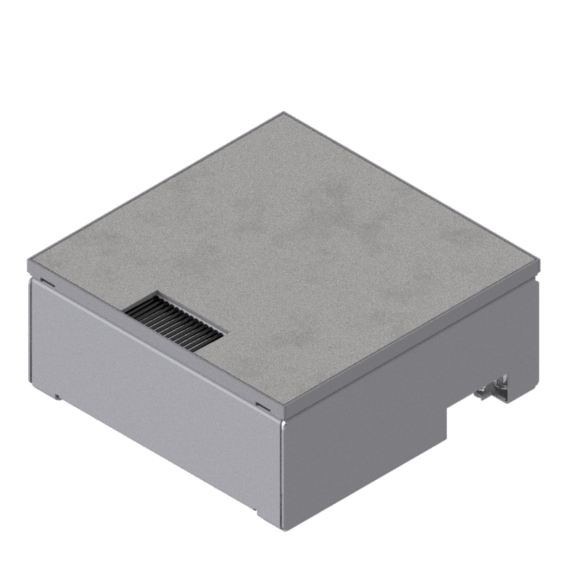 Boîte de sol pour charges lourdes UBD 210 en acier inoxydable, inclus couvercle et plaque de renforcement de 4 mm et 1 sortie de brosse 