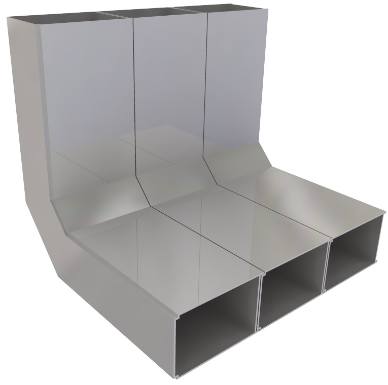 UFK 225 052  -  Vertikalkrümmer zu UFK 50, 3-zügig, 225 x 50 mm