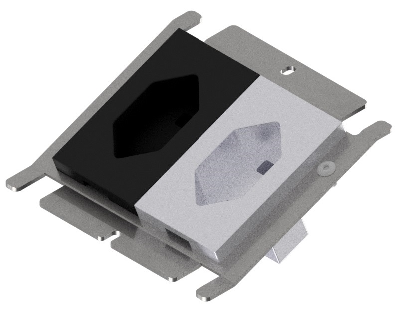 Produktbild UBD 100 123 - Steckdoseneinsatz für 2x FLF, leer, mit 1x T23 weiss + 1x T23 schwarz