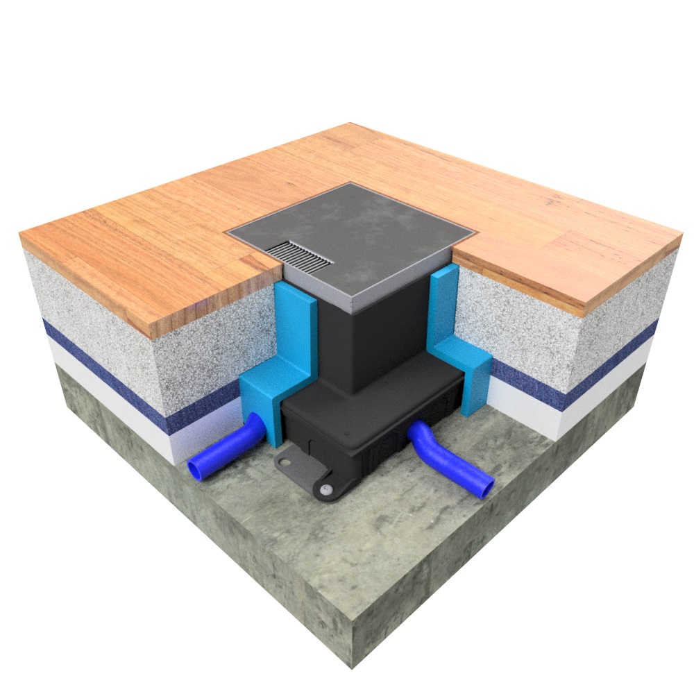Produktbild UBD 132 163 - Schwerlast-Unterflur-Bodendose UBD 130 inkl. belegtem Deckel aus Chromstahl, geschliffen, mit Bürstenauslass