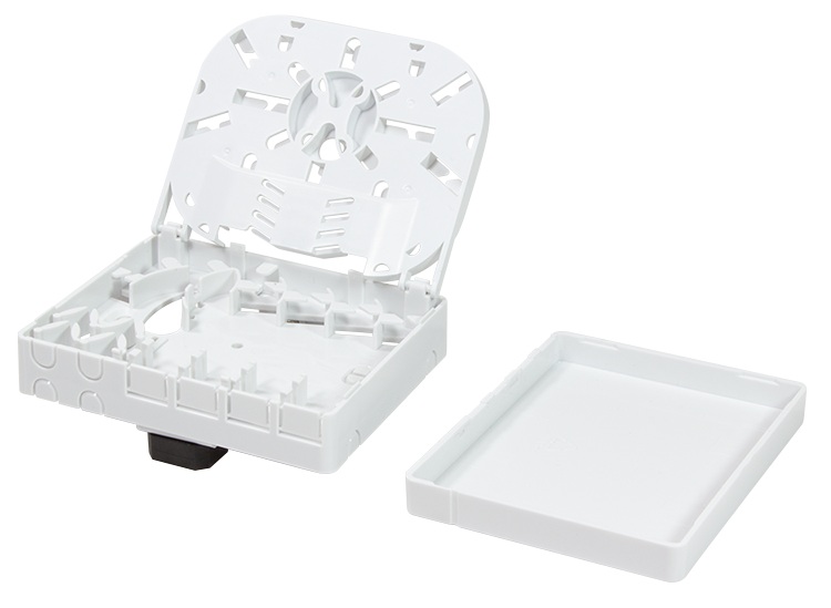 Produktbild MVT 204 010  -  FTTH Anschlussdose 4-fach, Aufputz, weiss, inklusive Hutschienenhalterung (MVT 200 200)