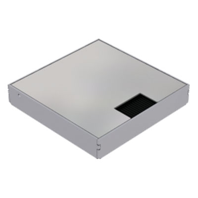 Produktbild DBK 100 001  -  Doppelboden-Auslass DBK 100 inkl. belegtem Klappdeckel aus Chromstahl, geschliffen, und 1 Bürstenauslass