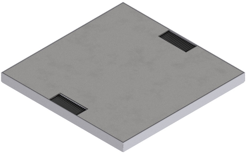 Produktbild DBK 320 002  -  Doppelboden-Auslass DBK 320 inkl. belegtem Deckel aus Chromstahl, geschliffen, und 2 Bürstenauslässen