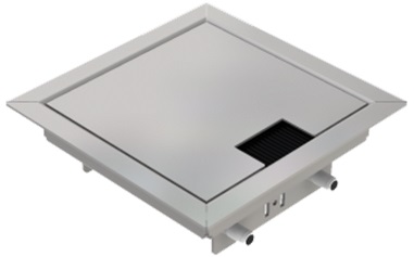 Produktbild DBR 100 001  -  Doppelboden-Auslass DBR 100 inkl. belegtem Deckel aus Chromstahl, geschliffen, mit Rand und 1 Bürstenauslass