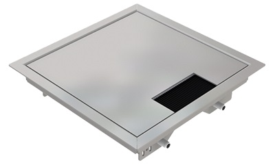 Produktbild DBR 160 001  -  Doppelboden-Auslass DBR 160 inkl. belegtem Deckel aus Chromstahl, geschliffen, mit Rand und 1 Bürstenauslass