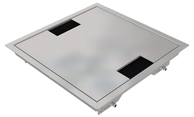 Produktbild DBR 210 002  -  Doppelboden-Auslass DBR 210 inkl. belegtem Deckel aus Chromstahl, geschliffen, mit Rand und 2 Bürstenauslässen
