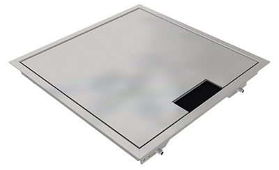Produktbild DBR 260 001  -  Doppelboden-Auslass DBR 260 inkl. belegtem Deckel aus Chromstahl, geschliffen, mit Rand und 1 Bürstenauslass