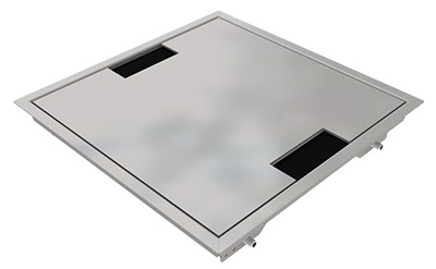 Produktbild DBR 260 002  -  Doppelboden-Auslass DBR 260 inkl. belegtem Deckel aus Chromstahl, geschliffen, mit Rand und 2 Bürstenauslässen