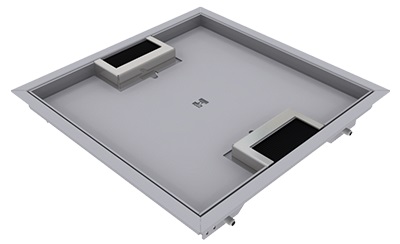 Produktbild DBR 260 152  -  Doppelboden-Auslass DBR 260 inkl. Deckel mit Rand, 15mm Vertiefung und 2 Bürstenauslässen