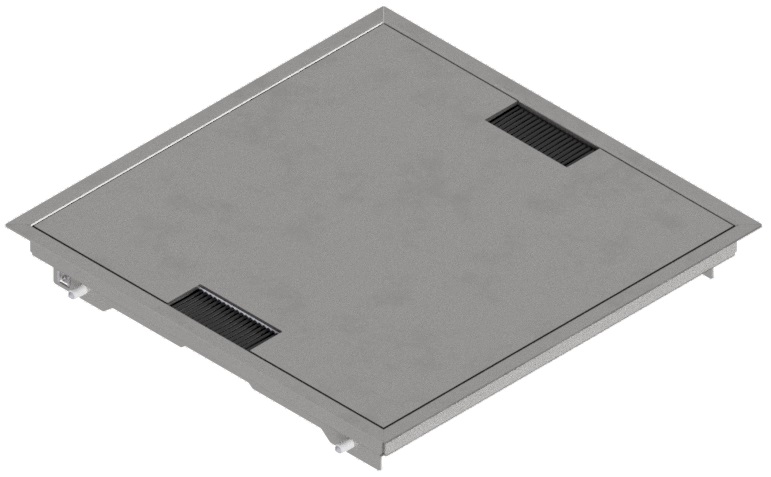 Produktbild DBR 320 002  -  Doppelboden-Auslass DBR 320 inkl. belegtem Deckel aus Chromstahl, geschliffen, mit Rand und 2 Bürstenauslässen