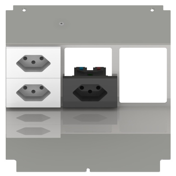 Produktbild UBD 210 217  -  Steckdoseneinsatz für 6 FLF, leer, mit 2x T13, weiss, + 1x T13, schwarz