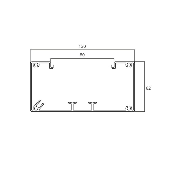 Produktbild BRA 060 130  -  Brüstungskanal BRA 60x130/80, Aluminium natureloxiert BRA-UT, Unterteil ohne Bodenlochung, mit DIN-Montagesc