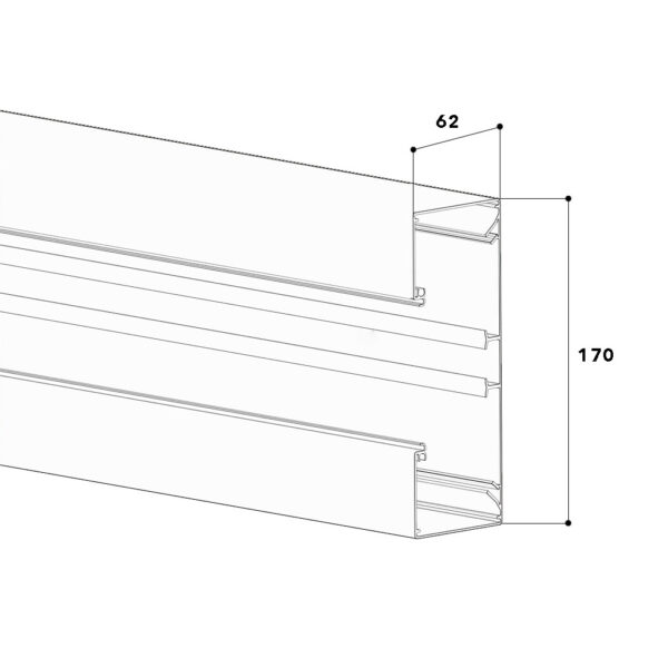 Produktbild BRA 060 170  -  Brüstungskanal BRA 60x170/80, Aluminium natureloxiert BRA-UT, Unterteil ohne Bodenlochung, mit DIN-Montagesc