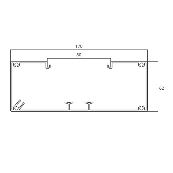 Produktbild BRA 060 170  -  Brüstungskanal BRA 60x170/80, Aluminium natureloxiert BRA-UT, Unterteil ohne Bodenlochung, mit DIN-Montagesc