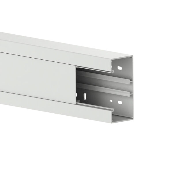 Produktbild BRK 060 130  -  Brüstungskanal BR 60x130/80, Kunststoff PVC reinweiss RAL 9010 BR-SET, Unter- und Oberteil, mit Bodenlochung und
