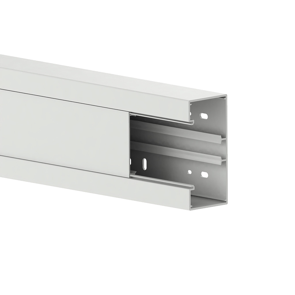 Produktbild BRK 060 130  -  Brüstungskanal BR 60x130/80, Kunststoff PVC reinweiss RAL 9010 BR-SET, Unter- und Oberteil, mit Bodenlochung und