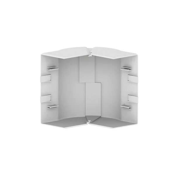 Produktbild BRK 060 136  -  Gelenk-Ausseneck zu Brüstungskanal BR 60x130/80 BR-AEV, Verstellbereich +/- 10°, Kunststoff reinweiss RAL 9010