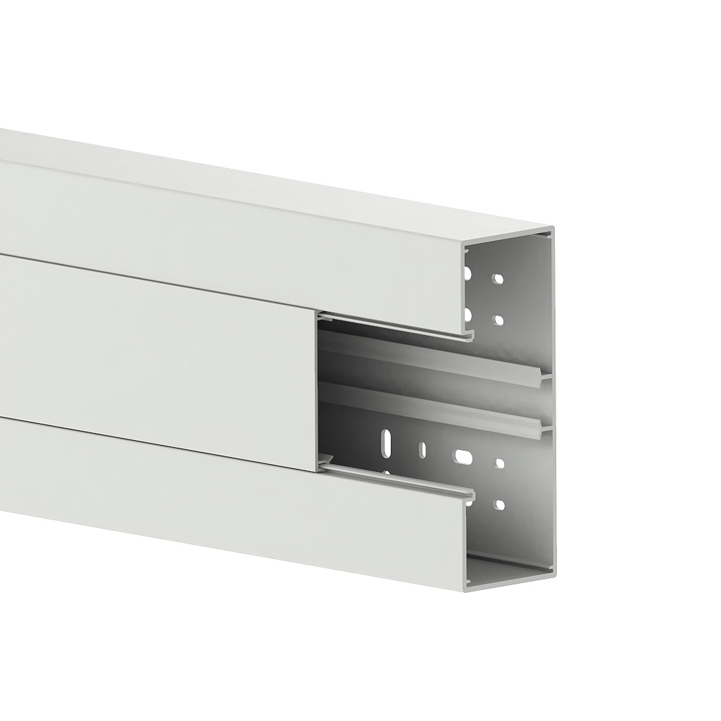 Produktbild BRK 060 170  -  Brüstungskanal BR 60x170/80, Kunststoff PVC reinweiss RAL 9010 BR-SET, Unter- und Oberteil, mit Bodenlochung und