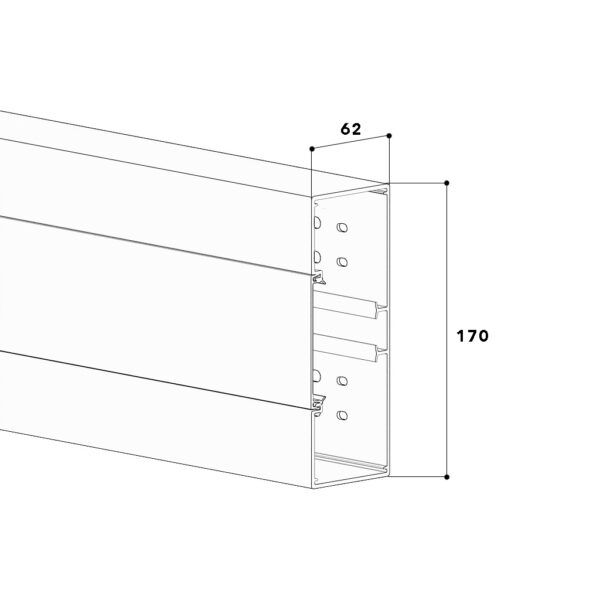 Produktbild BRK 060 170  -  Brüstungskanal BR 60x170/80, Kunststoff PVC reinweiss RAL 9010 BR-SET, Unter- und Oberteil, mit Bodenlochung und