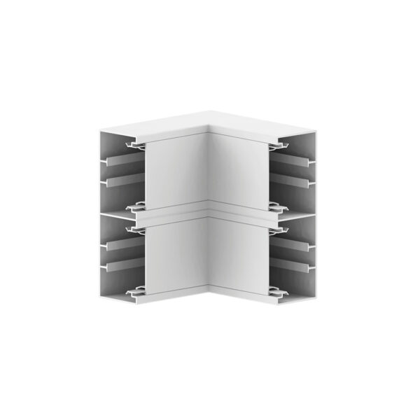 Produktbild BRK 065 204  -  Inneneck zu Brüstungskanal BR 65x200/80 duo BR-IEV, Gehrungsformteil, Schenkellänge = 180mm, Kunststoff reinweis