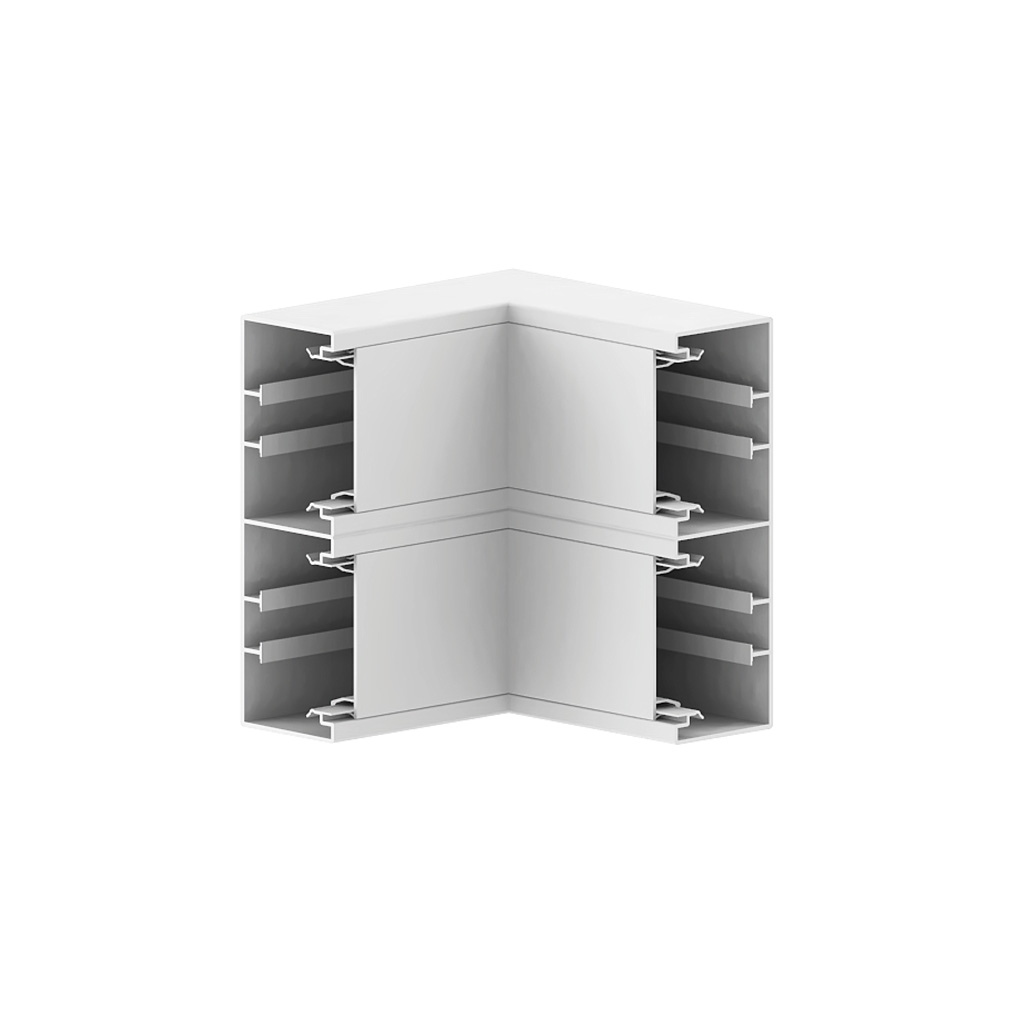 Produktbild BRK 065 204  -  Inneneck zu Brüstungskanal BR 65x200/80 duo BR-IEV, Gehrungsformteil, Schenkellänge = 180mm, Kunststoff reinweis