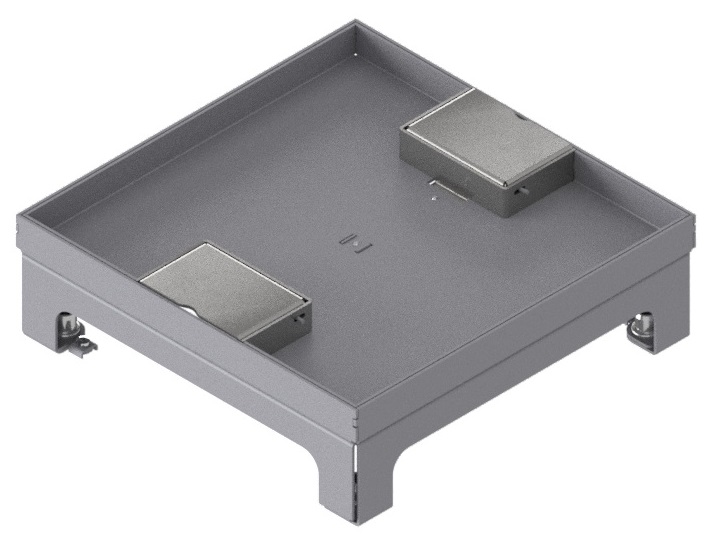 Produktbild UBD 215 210  -  Unterflur-Bodendose UBD 210 small aus Chromstahl inkl. Deckel mit Kante, 15mm Vertiefung und 2 Schnurauslässen