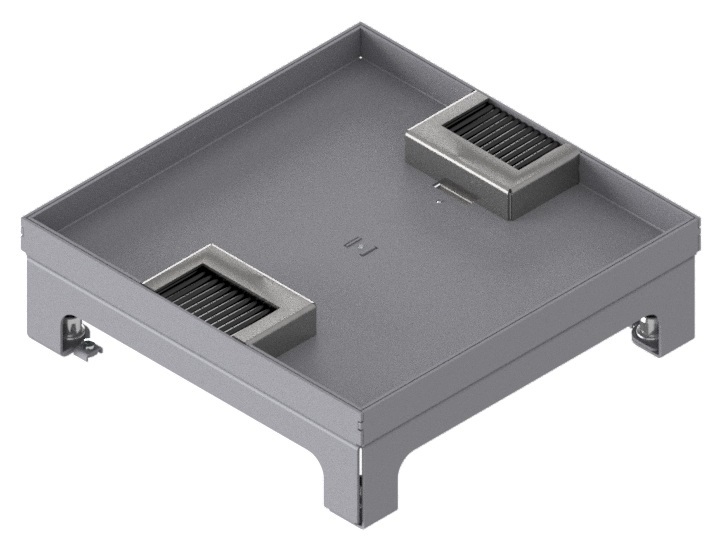 Produktbild UBD 215 211  -  Unterflur-Bodendose UBD 210 small aus Chromstahl inkl. Deckel mit Kante, 15mm Vertiefung und 2 Bürstenauslässen